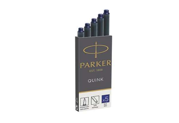 Immagine di Cartucce standard inchiostro Quink - lunghezza 75 mm - blu - Parker - scatola 5 pezzi