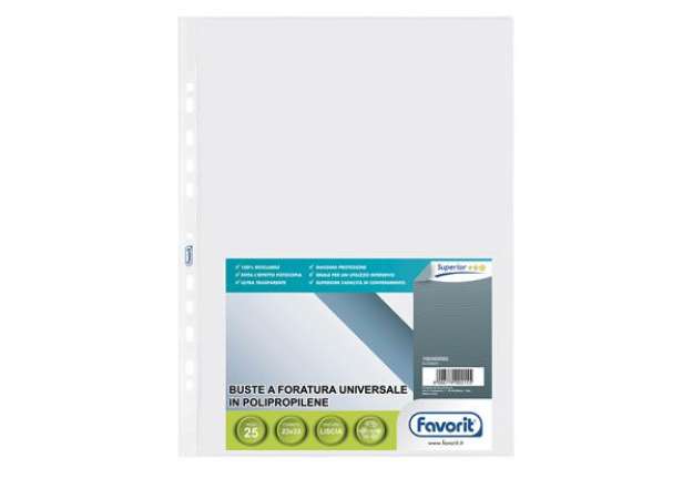 Immagine di Buste forate Special PP - Superior - liscio - 23x33 cm - trasparente - Favorit - conf. 25 buste