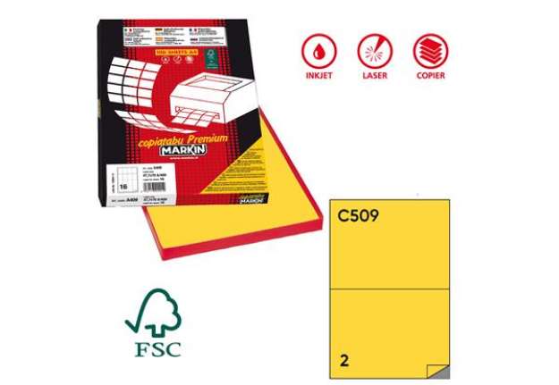 Immagine di Etichette adesive C/509 - in carta - permanenti - 210 x 148,5 mm - 2 et/fg - 100 fogli - giallo - Ma