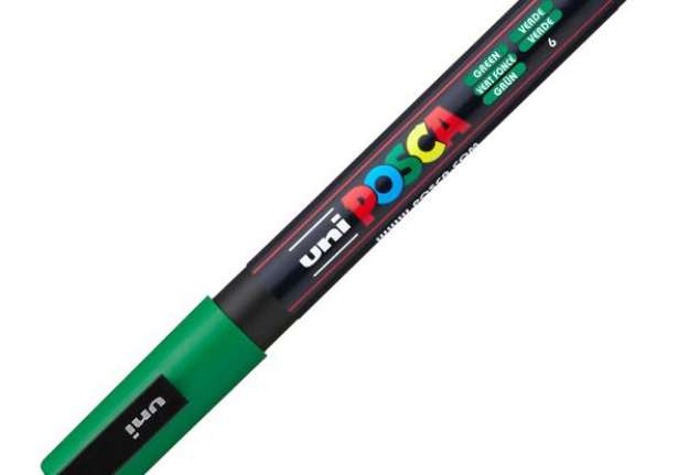Immagine di Marcatore a base d'acqua Uni Posca PC3M - punta fine da 0,9mm a 1,3mm  - verde - Uni Mitsubishi
