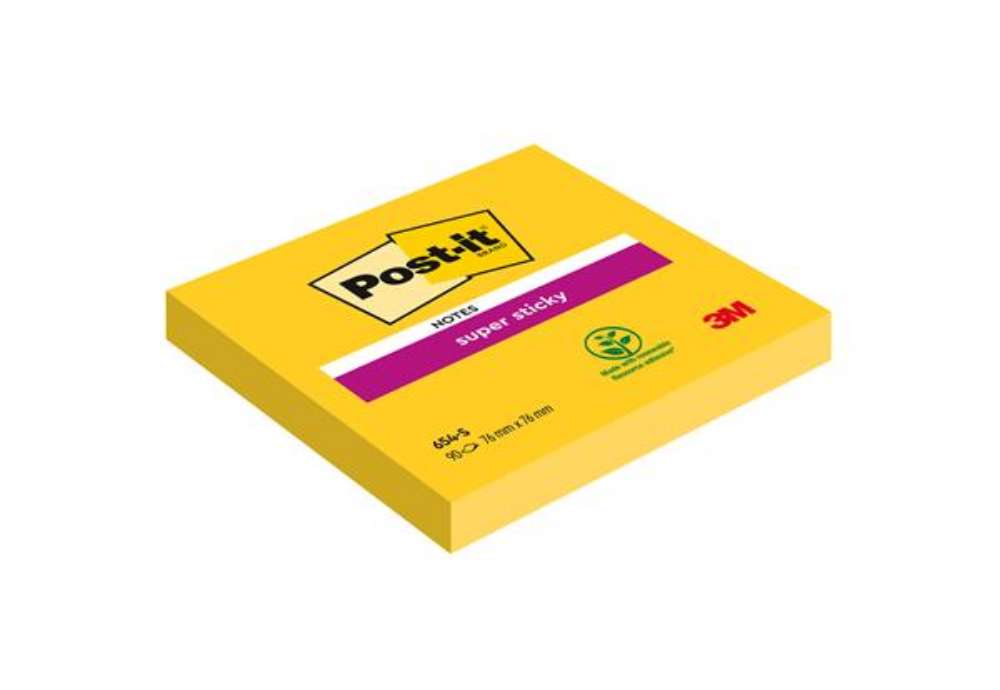 Immagine di Blocco foglietti Post-it Super Sticky - 654-S - 76 x 76 mm - giallo oro - 90 fogli - Post-it
