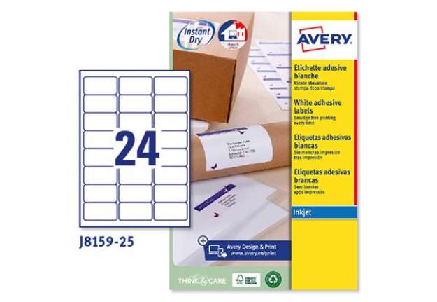 Immagine di Etichette adesive J8159 - in carta - angoli arrotondati - inkjet - permanenti - 63,5 x 33,9 mm - 24