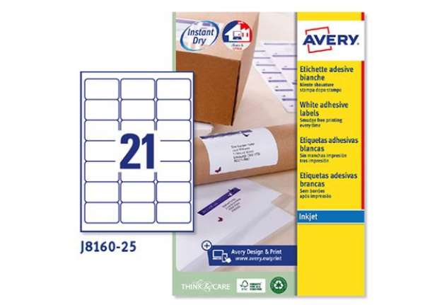 Immagine di Etichette adesive J8160 - in carta - angoli arrotondati - inkjet - permanenti - 63,5 x 38,1 mm - 21