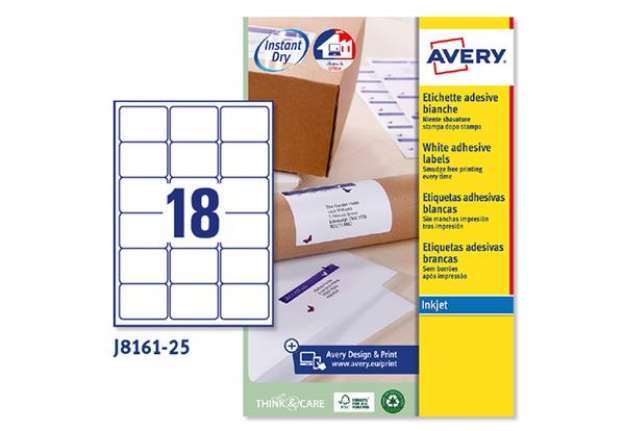 Immagine di Etichette adesive J8161 - in carta - angoli arrotondati - inkjet - permanenti - 63,5 x 46,6 mm - 18