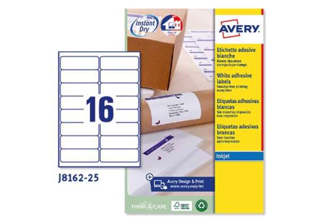 Immagine di Etichette adesive J8162 - in carta - angoli arrotondati - inkjet - permanenti - 99,1 x 33,9 mm - 16