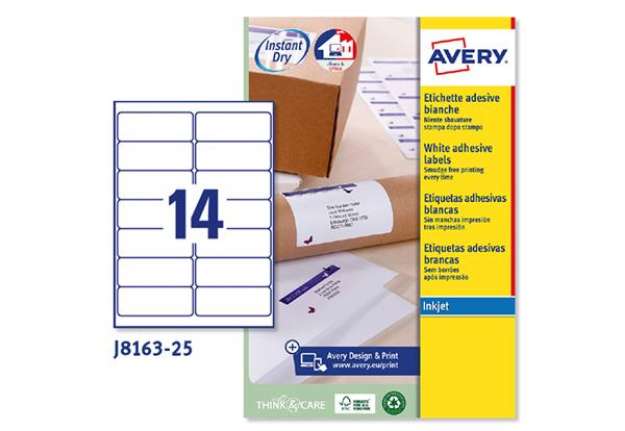 Immagine di Etichette adesive J8163 - in carta - angoli arrotondati - inkjet - permanenti - 99,1 x 38,1 mm - 14