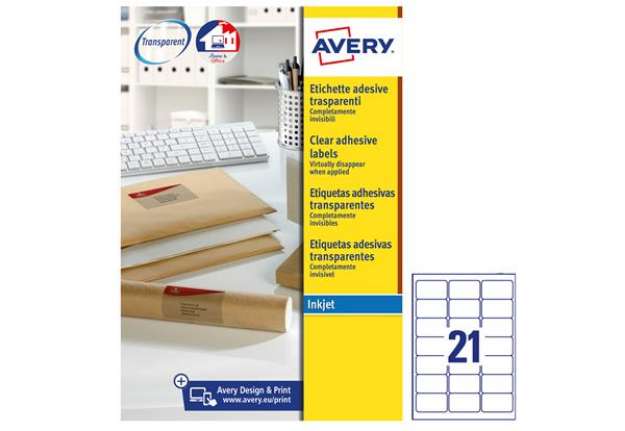Immagine di Etichette adesive J8560 - in PE - inkjet - permanenti - 63,5 x 38,1 mm - 21 et/fg - 25 fogli - trasp