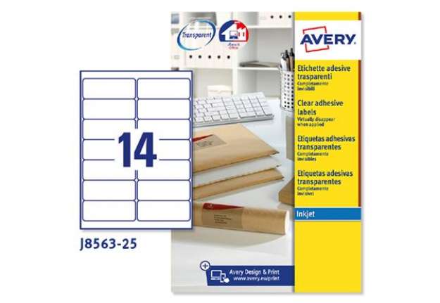 Immagine di Etichette adesive J8563 - in poliestere - inkjet - permanenti - 99,1 x 38,1 mm - 14 et/fg - 25 fogli