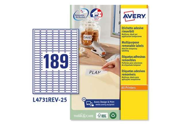 Immagine di Etichette adesive L4731REV - in carta - angoli arrotondati - rimovibili - 25,4 x 10 mm - 189 et/fg -