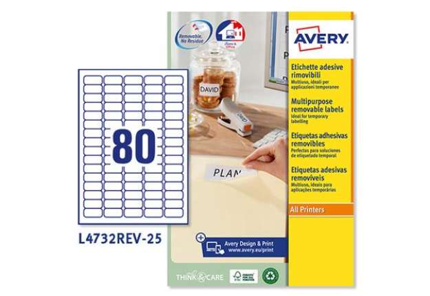 Immagine di Etichette adesive L4732REV - in carta - angoli arrotondati - rimovibili - 35,6 x 16,9 mm - 80 et/fg