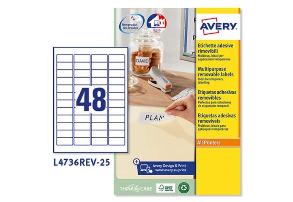 Immagine di Etichette adesive L4736REV - in carta - angoli arrotondati - rimovibili - 45,7 x 21,2 mm - 48 et/fg