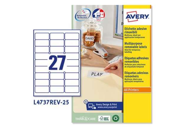Immagine di Etichette adesive L4737REV - in carta - angoli arrotondati - rimovibili - 63,5 x 29,6 mm - 27 et/fg