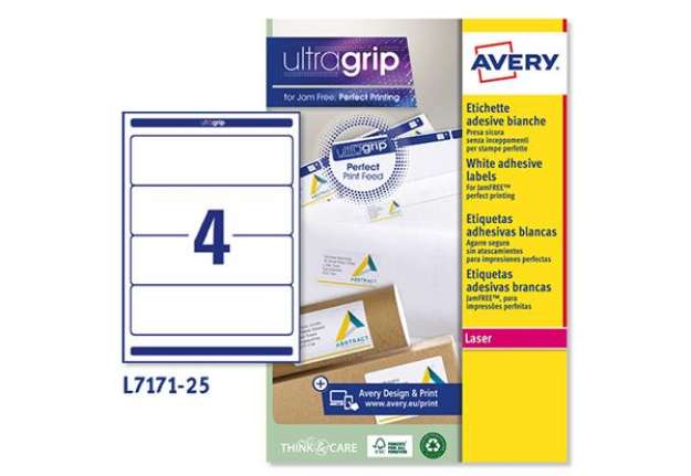 Immagine di Etichette adesive L7171 - in carta - angoli arrotondati - permanenti - 200 x 60 mm - 4 et/fg - 25 fo