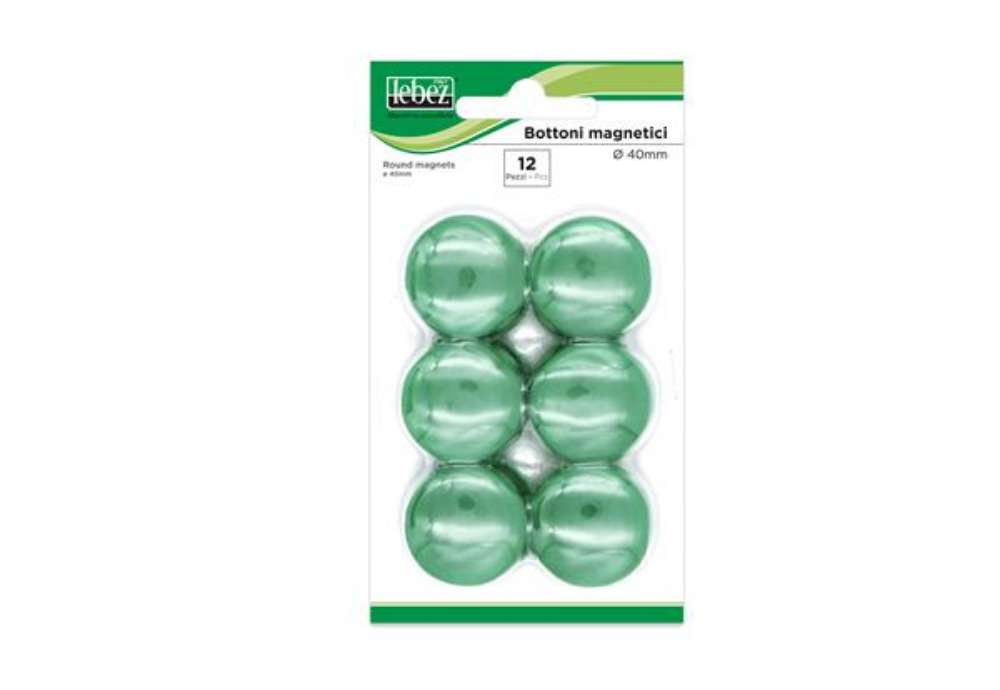 Immagine di Bottoni magnetici - diametro 4 cm - verde - Lebez - blister 12 pezzi