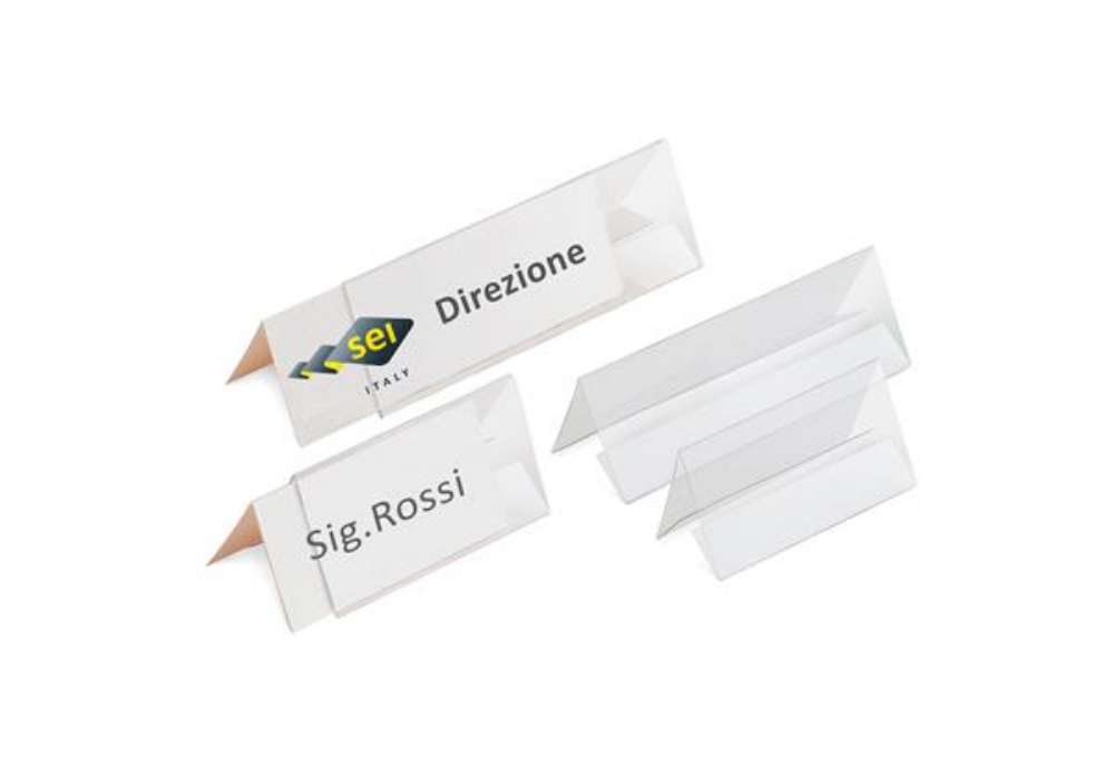 Immagine di Portanome da tavolo Prisma - 30 x 5 cm - PVC trasparente - Sei Rota - conf. 5 pezzi
