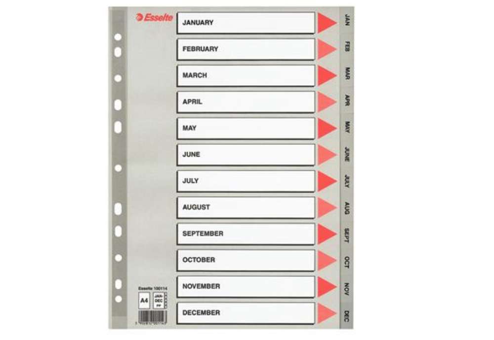 Immagine di Separatore mensile Gen/Dic - PP - A4 - grigio - Esselte