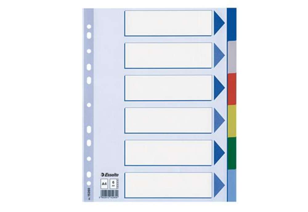Immagine di Separatore - 6 tasti colorati - PP - A4 - multicolore - Esselte