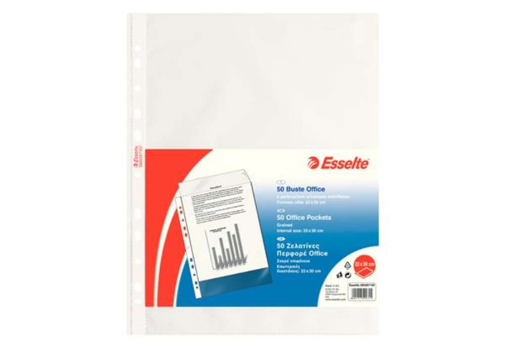 Immagine di Buste forate CopySafe - Office - buccia - 22 x 30 cm - trasparente - Esselte - conf. 50 pezzi