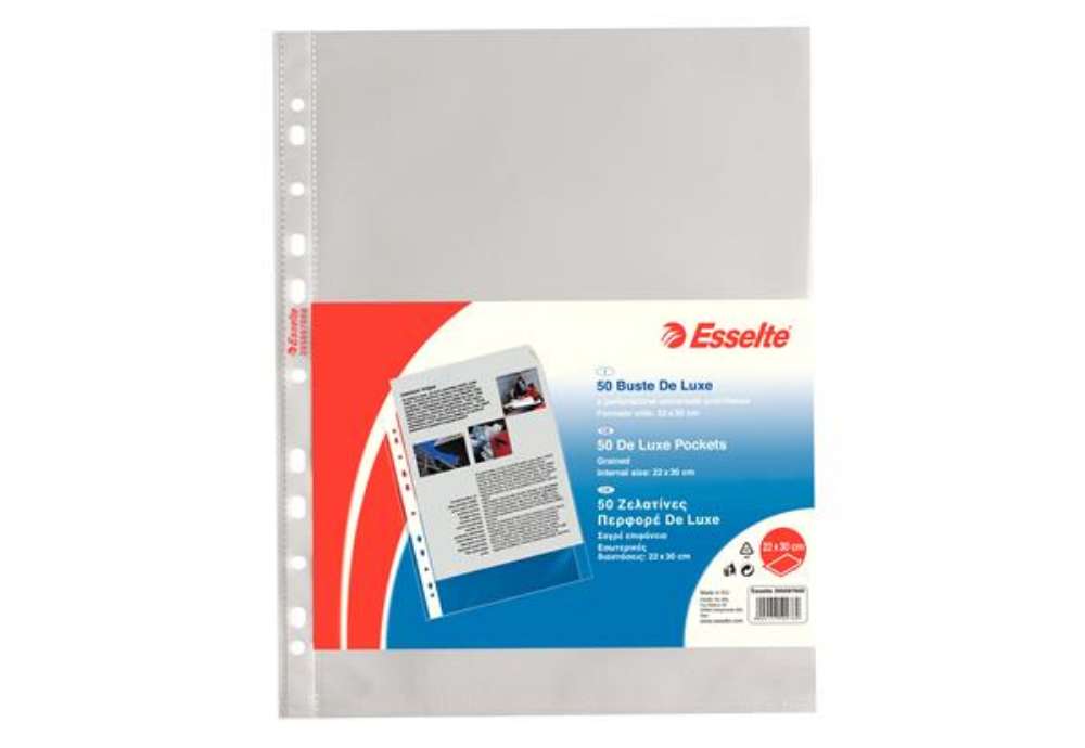Immagine di Buste forate CopySafe - DeLuxe - buccia - 22 x 30 cm - trasparente - Esselte - conf. 50 pezzi