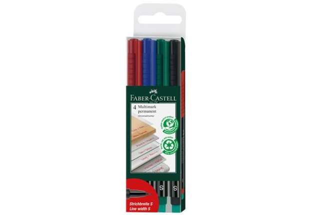 Immagine di Pennarello Multimark universale con gomma - astuccio 4 colori - punta superfine 0,4 mm - Faber-Caste