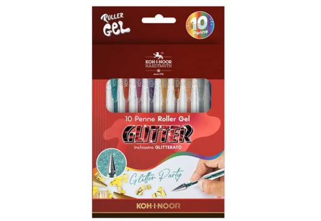 Immagine di Roller gel colorati - colori glitter - Koh.I.Noor - astuccio 10 roller