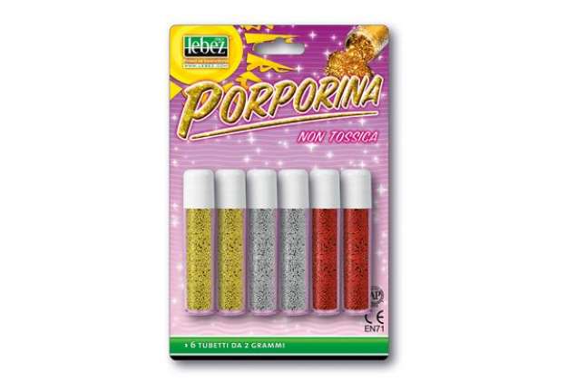 Immagine di Porporina glitter - 2gr - colori assortiti - Lebez - conf. 6 tubi