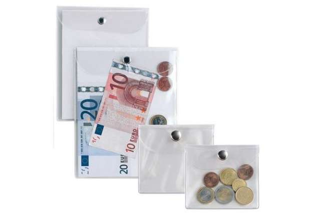 Immagine di Busta con bottone Press 5E - PVC - 13x18 cm - trasparente - Sei Rota