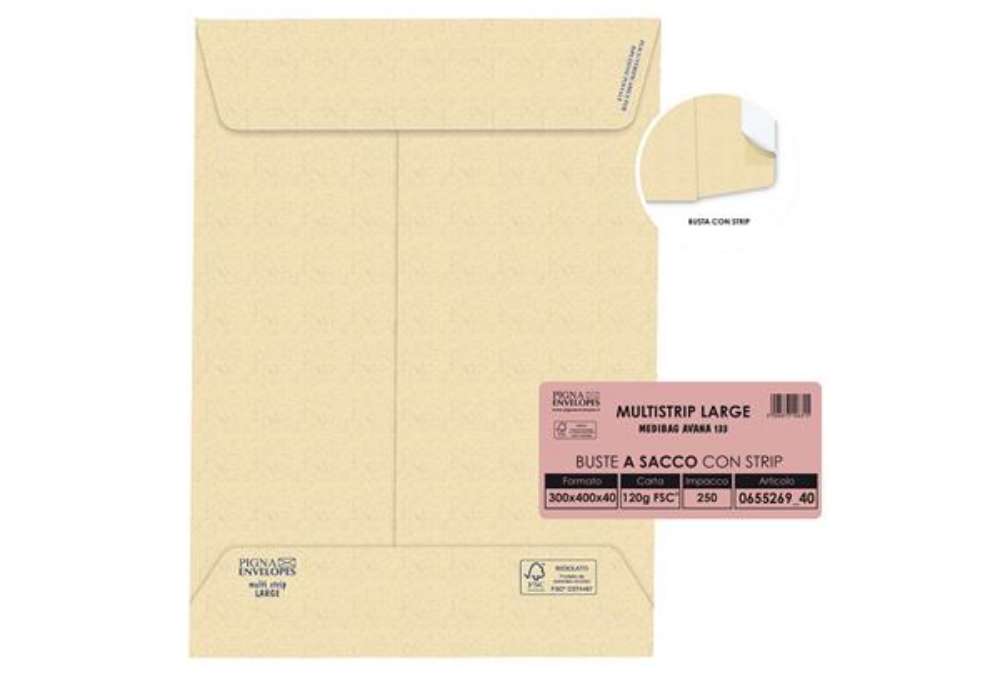 Immagine di Busta a sacco Multi Strip Large - soffietti laterali - strip adesivo - 30 x 40 x 4 cm - 120 gr - car