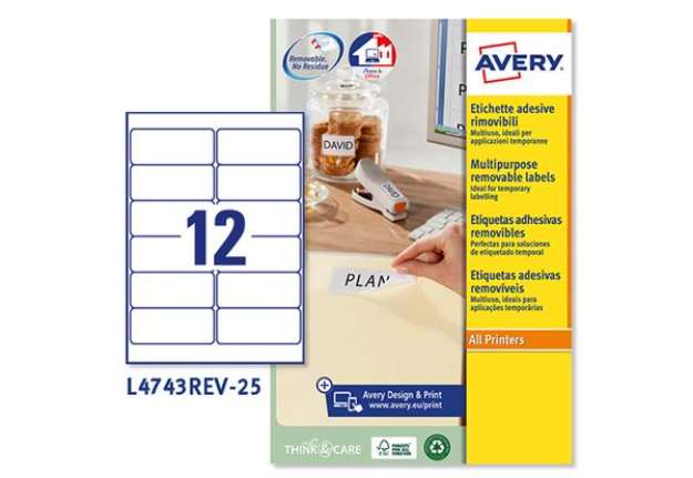 Immagine di Etichette adesive L4743REV - in carta - angoli arrotondati - rimovibili - 99,1 x 42,3 mm - 12 et/fg
