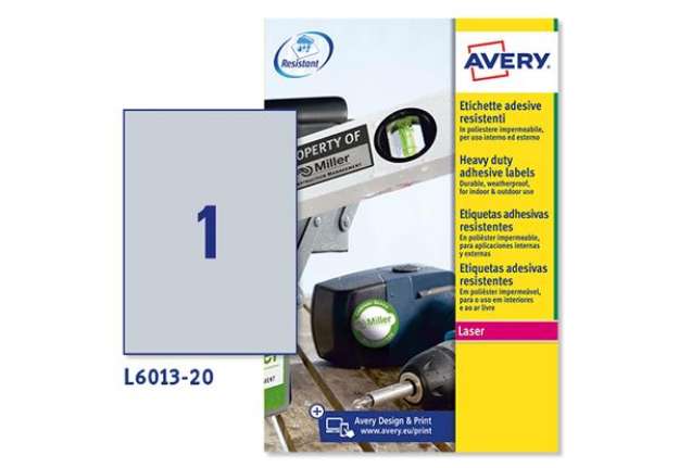 Immagine di Etichette adesive L6013 - in poliestere - laser - permanenti - 210 x 297 mm - 1 et/fg - 20 fogli - a
