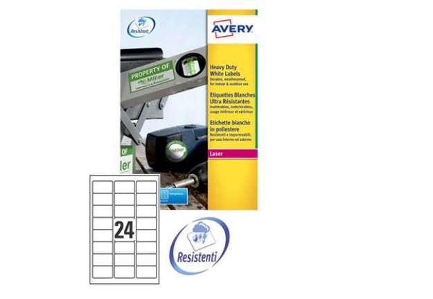 Immagine di Etichette adesive L4773 - in poliestere - laser - permanenti - 63,5 x 33,9 mm - 24 et/fg - 20 fogli