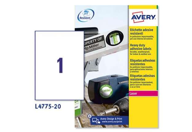 Immagine di Etichette adesive L4775 - in poliestere - laser - permanenti - 210 x 297 mm - 1 et/fg - 20 fogli - b