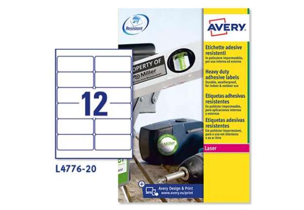 Immagine di Etichette adesive L4776 - in poliestere - laser - permanenti - 99,1 x 42,3 mm - 12 et/fg - 20 fogli