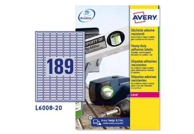 Immagine di Etichette adesive L6008 - in poliestere - laser - permanenti - 24,5 x 10 mm - 189 et/fg - 20 fogli -