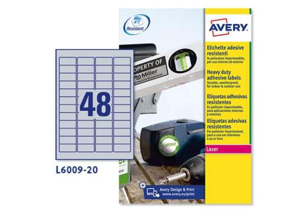 Immagine di Etichette adesive L6009 - in poliestere - laser - permanenti - 45,7 x 21,2 mm - 48 et/fg - 20 fogli