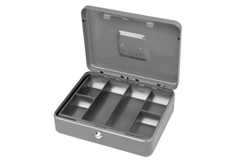 Immagine di Cassetta portavalori Secur - 25 x 18 x 9 cm - grigio chiaro - Metalplus
