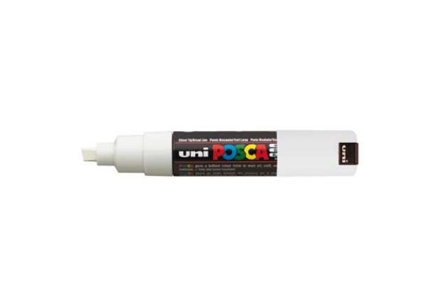 Immagine di Marcatore a base d'acqua Uni Posca PC8K - punta large a scalpello 8,0mm - bianco  - Uni Mitsubishi