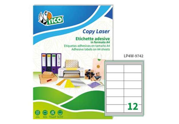 Immagine di Etichette adesive LP4W - in carta - angoli arrotondati - permanenti - 97 x 42,3 mm - 12 et/fg - 100