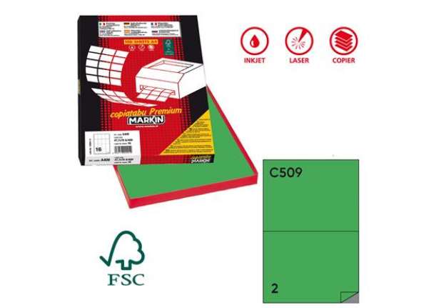 Immagine di Etichette adesive C/509 - in carta - permanenti - 210 x 148,5 mm - 2 et/fg - 100 fogli - verde - Mar