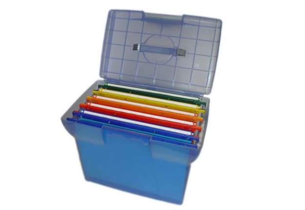 Immagine di Valigetta Arianna - blu traslucido - con 5 cartelle sospese Joker interasse 33 cm - 37x25x30 cm - co