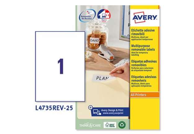 Immagine di Etichette adesive L4735REV - in carta - angoli arrotondati - rimovibili - 210 x 297 mm - 1 et/fg - 2