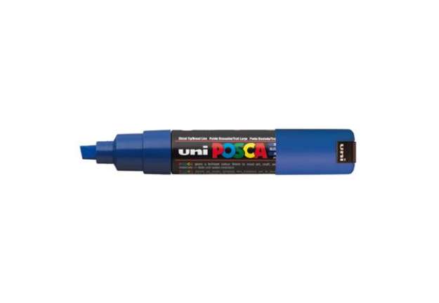 Immagine di Marcatore a base d'acqua Uni Posca PC8K - punta large a scalpello 8,0mm - blu  - Uni Mitsubishi