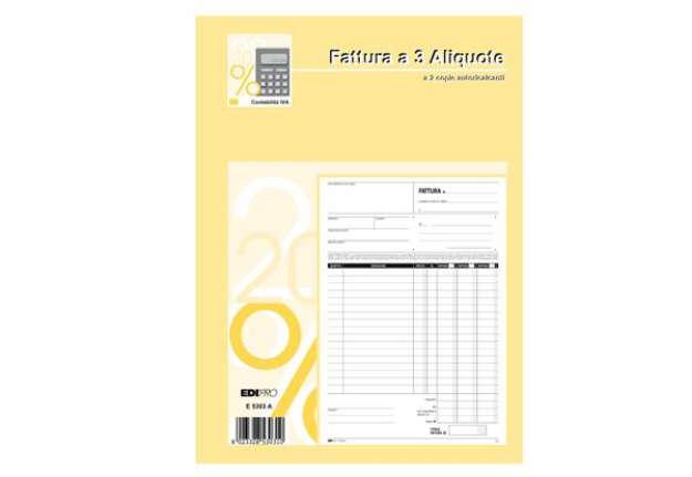 Immagine di Blocco fatture 3 aliquota Iva - 50 fogli 2 copie autoricalcanti - 29,7 x 21cm - Edipro