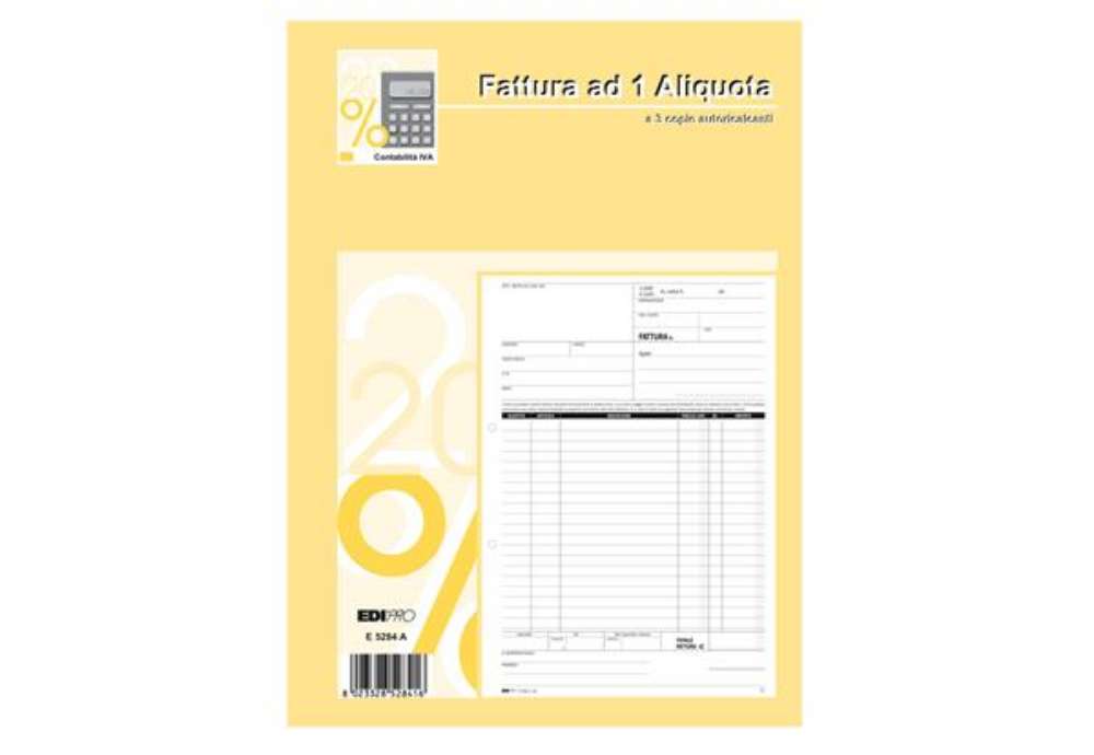 Immagine di Blocco fatture 1 aliquota Iva - 33/33/33 fogli autoricalcanti - 29,7 x 21cm - Edipro