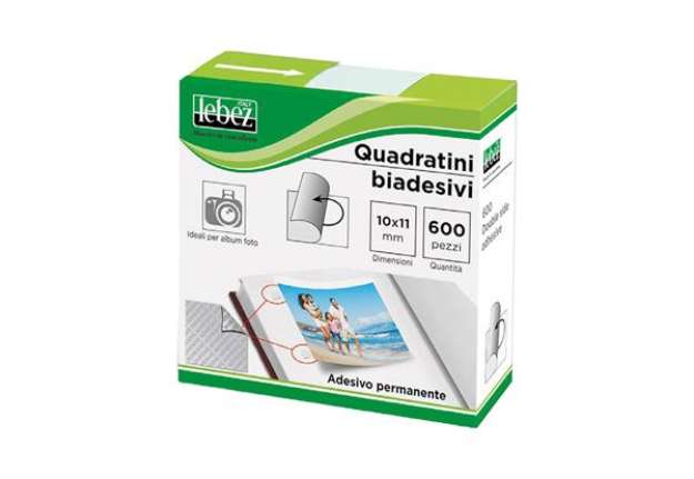Immagine di Quadratini biadesivi per foto - 10 mm x 11 mm - trasparente - Lebez - conf. 600 pezzi