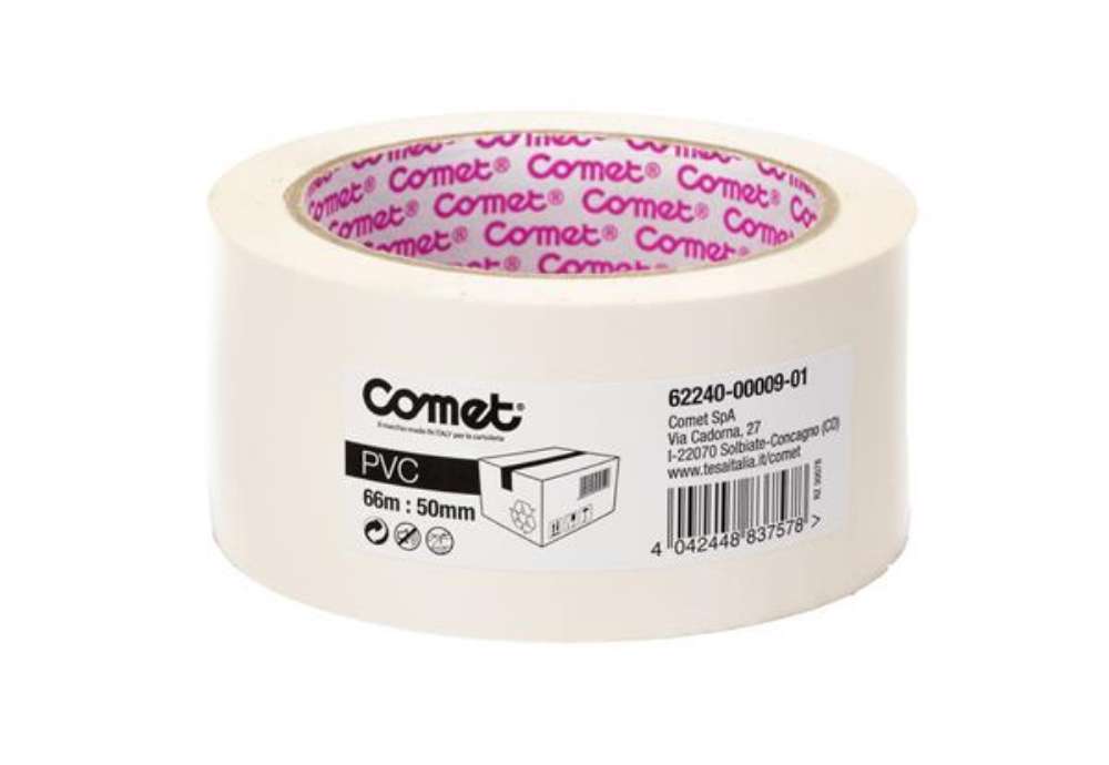 Immagine di Nastro adesivo - 5 cm x 66 m - PVC - bianco - Comet