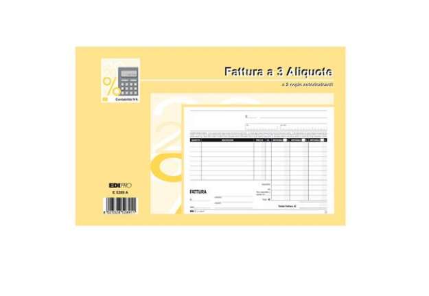 Immagine di Blocco fatture 3 aliquote Iva - 50 fogli 2 copie autoricalcanti - 15 x 23cm - Edipro