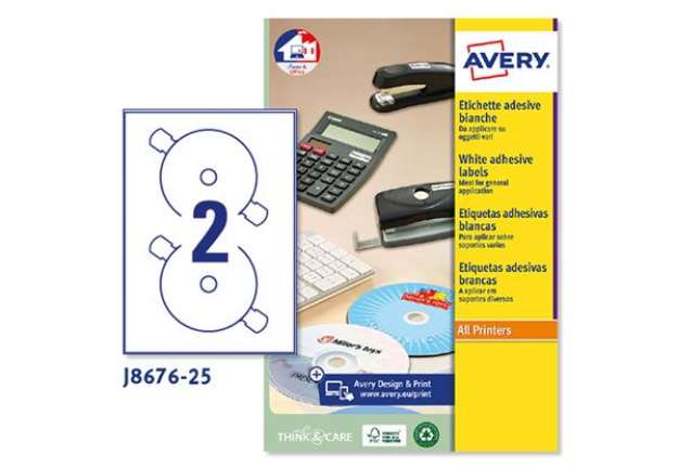 Immagine di Etichette adesive J8676 - in carta - inkjet - permanenti - diametro CD 117 mm - 2 et/fg - 25 fogli -