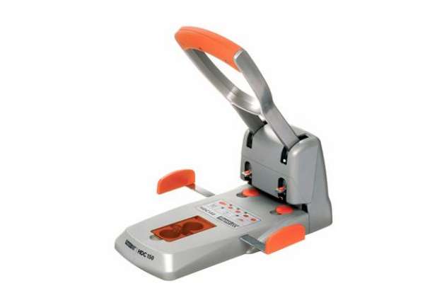 Immagine di Perforatore HDC150 - max 150 fogli - 2 fori - passo 8 cm - grigio/arancio - Rapid