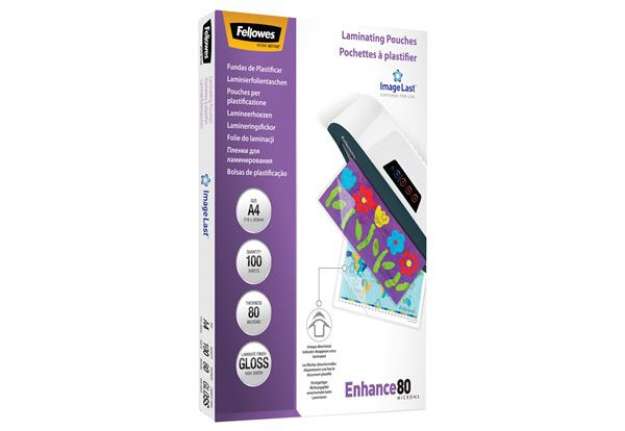 Immagine di Pouches Enhance80 - A4 - 216x303 mm - 80 micron - Fellowes - scatola 100 pezzi
